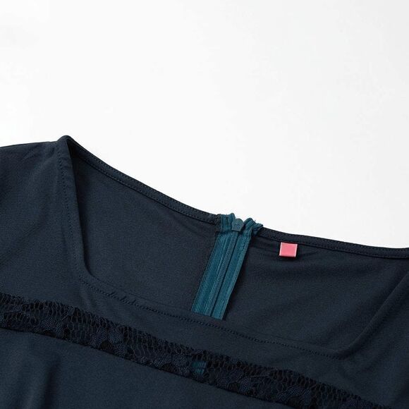 Elegant Lace Patchwork Square Neck Knee Length Pencil Navy Dress SIZE XL NEW - Picture 6 of 7